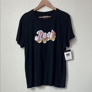 New Reef Surf Black Retro Logo Short Sleeve Graphic Tee Size L